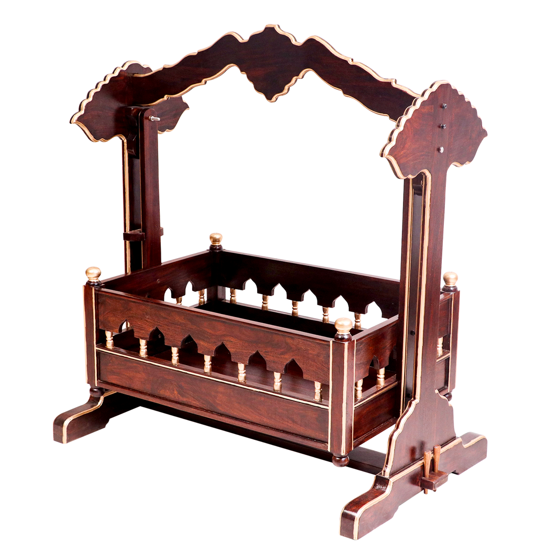 Antique Vintage Wooden Carved Crib Handmade Swing Cradle