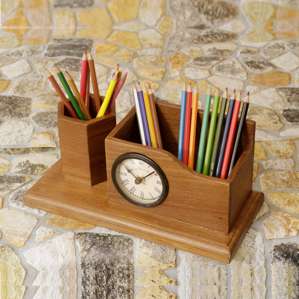 Dorian Solid Wood Clock Desk Organizer - Natural - product image 1