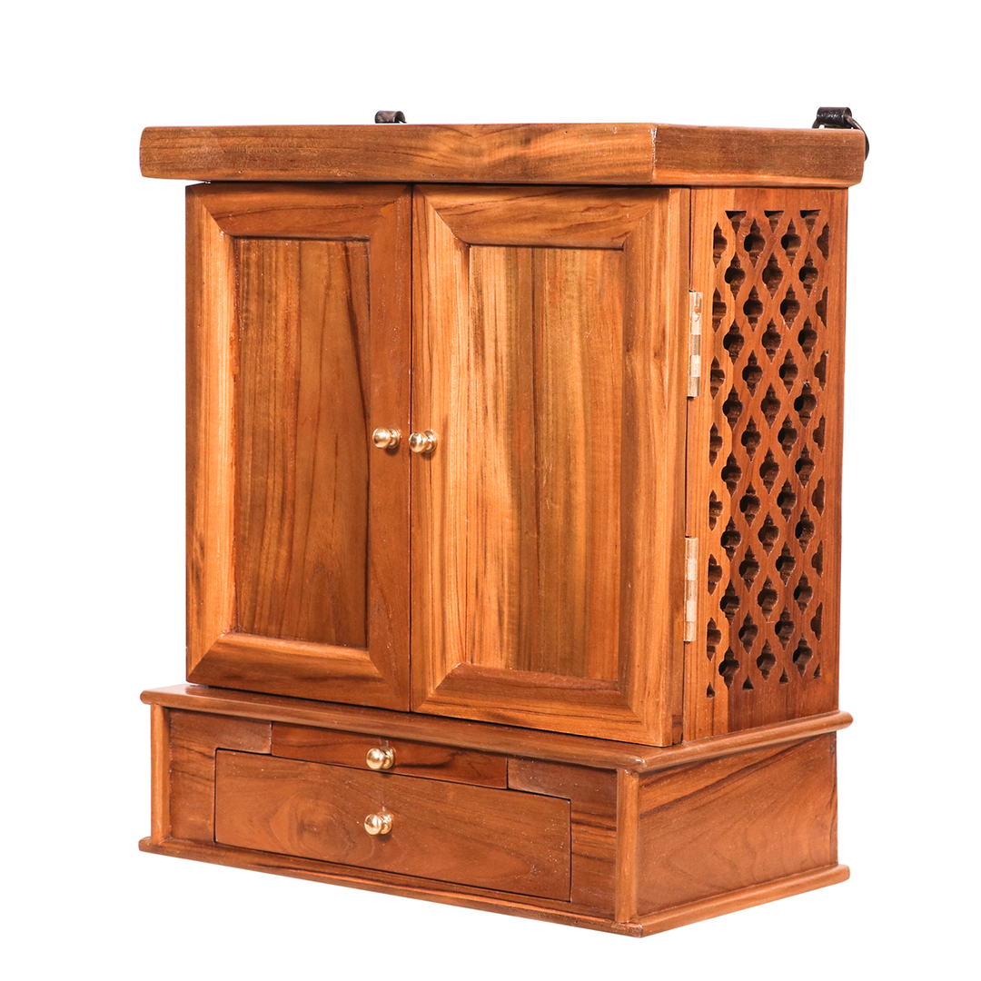 Teak wood compact side jali & front wooden with 1 drawer & Tray Temple