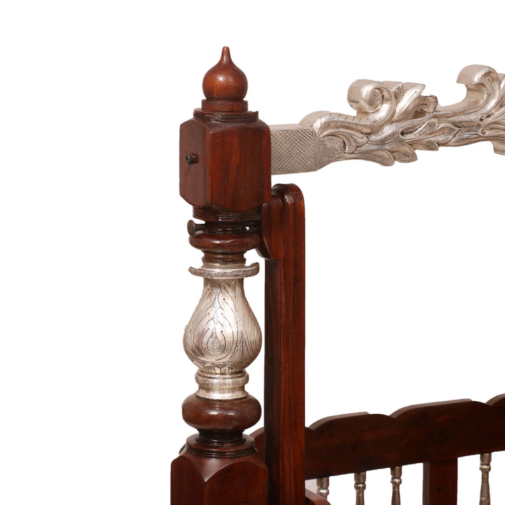 Intricately Antique Carved Teak Wooden Handmade Crib Cradle Cradle