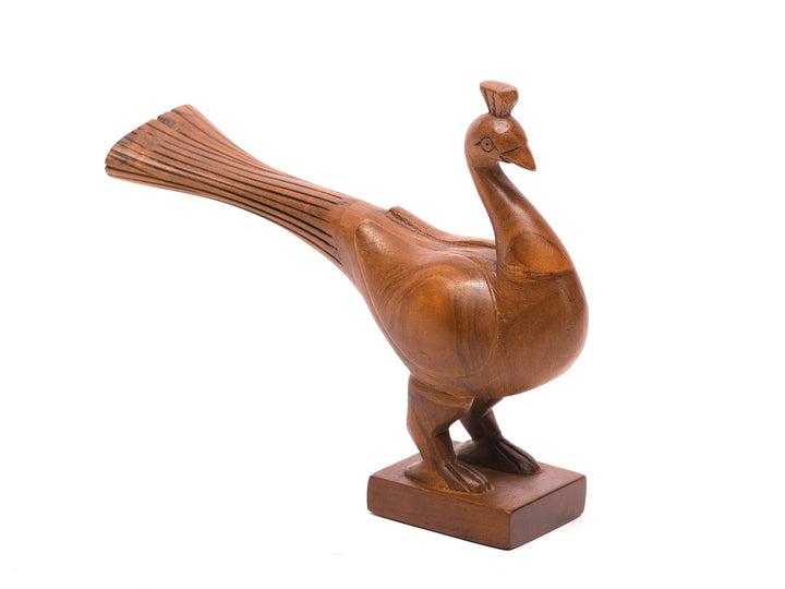 Simple Wooden Peacock Showpiece Animal Figurine