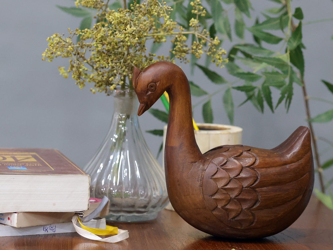 Classic Handmade Wooden Baby Swan Showpiece Animal Figurine