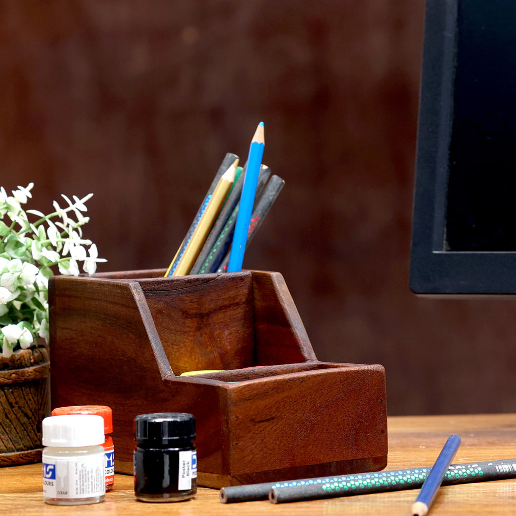 Larkin Solid Wood Sectioned Pen Holder - Dark - product image 1