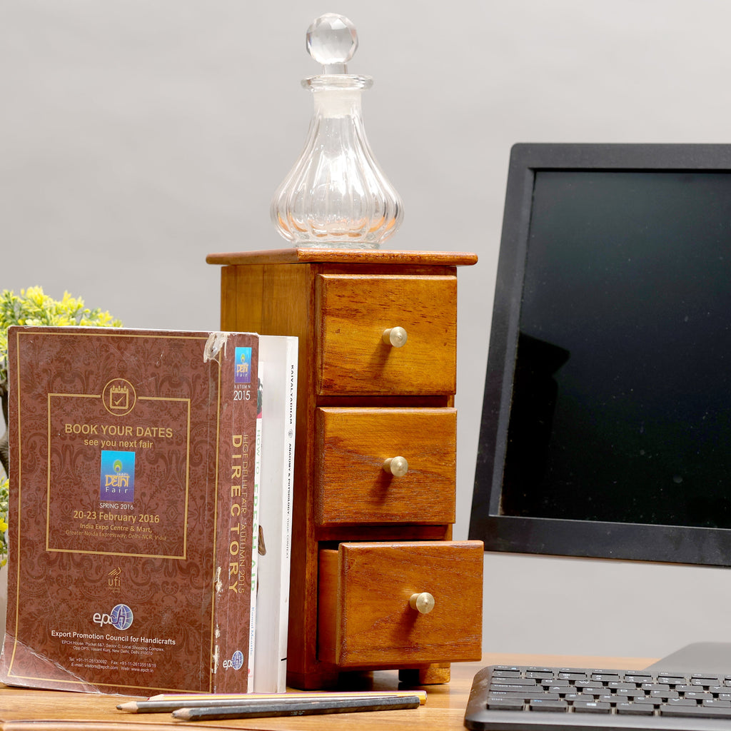 Cosmo Solid Wood 3 Drawer Desk Tower - Natural - product image 1