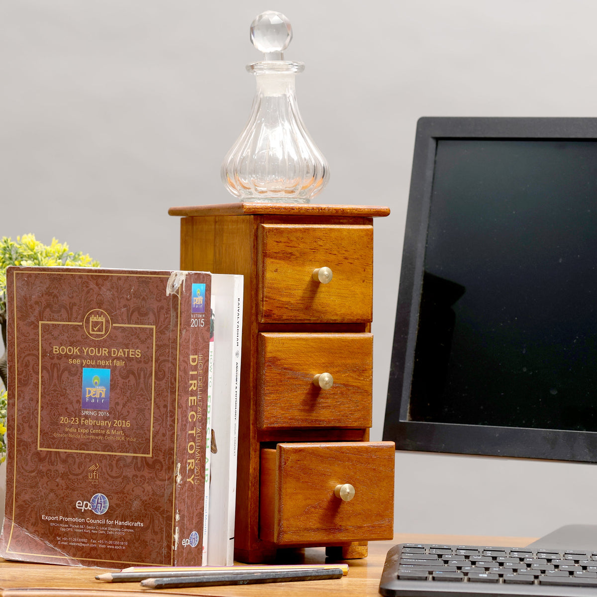 Cosmo Solid Wood 3 Drawer Desk Tower - Natural - product image 1