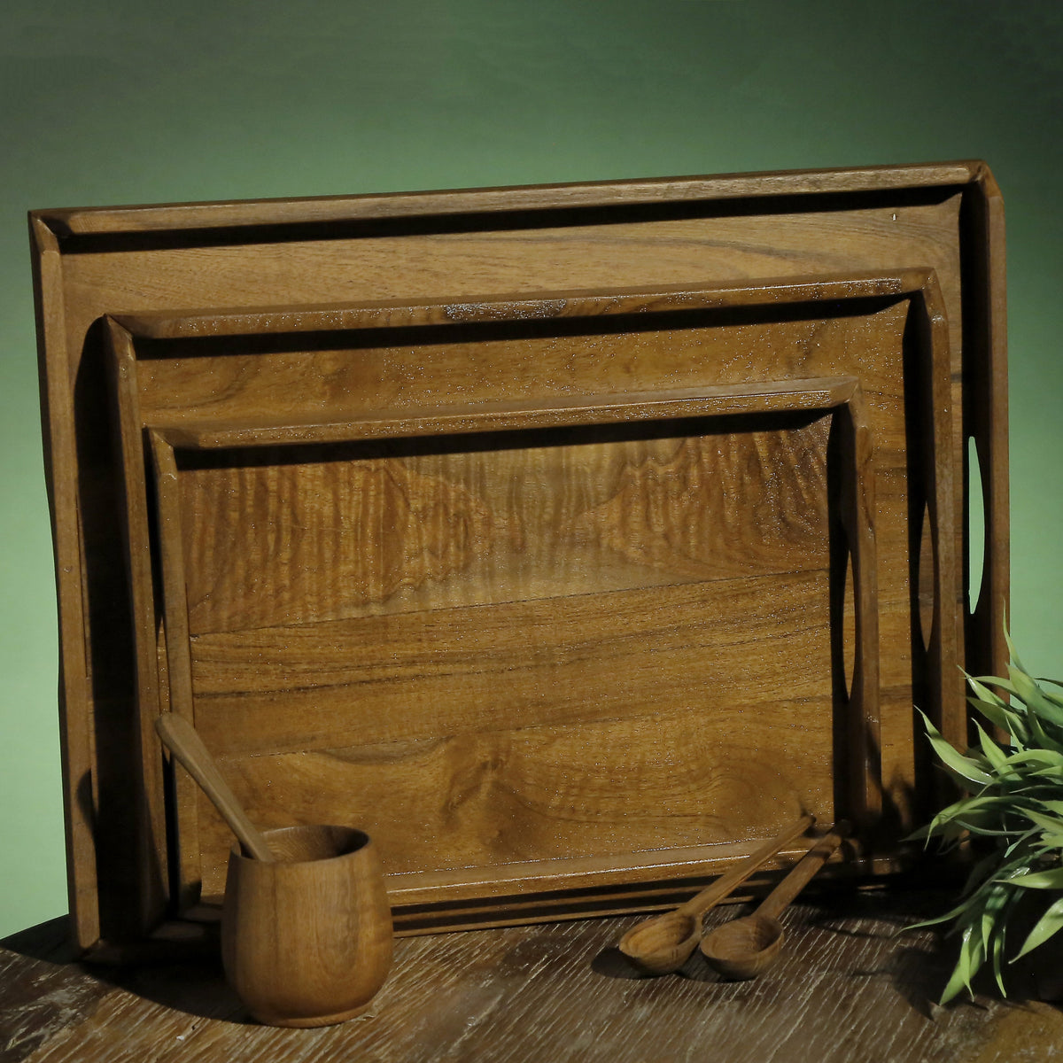 Olena Solid Wood Serving Tray — Set of 3 — view 2