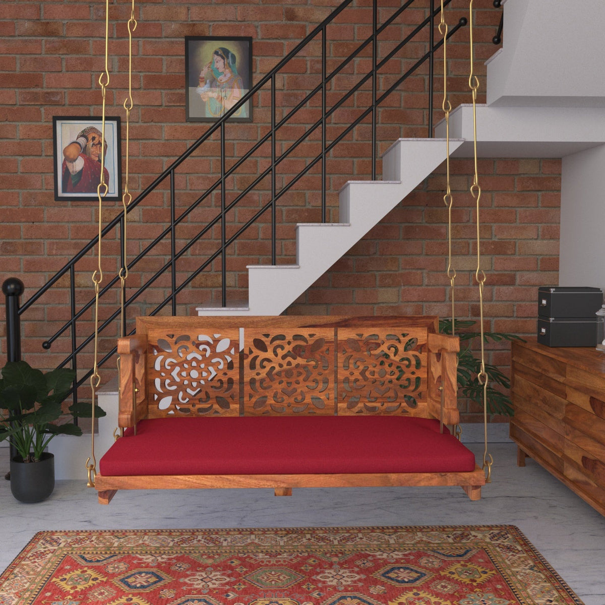 Paloma Carved Upholstered Hanging Swing — view 1