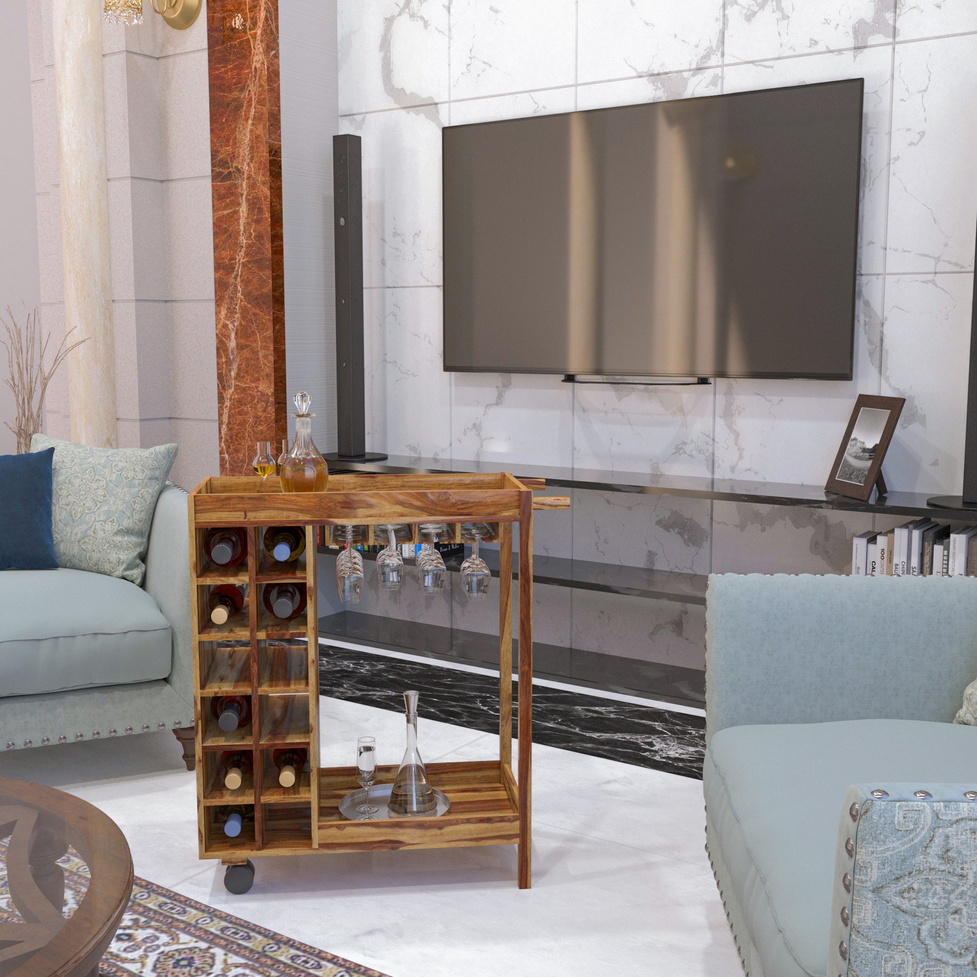 Antique Richard Finished Wooden Handmade Bar Trolley Bar Trolley