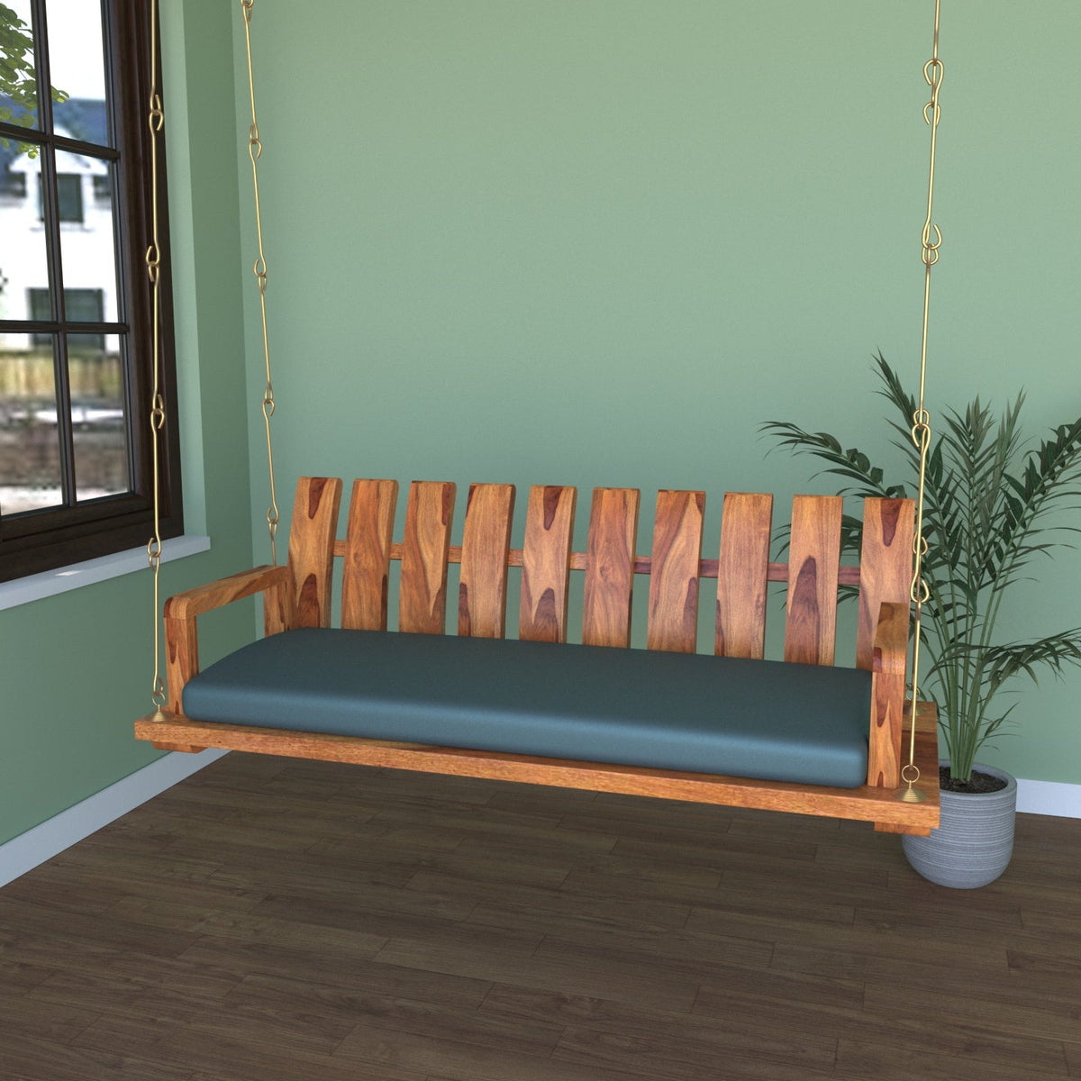 Sage Slatted Hanging Swing — view 2
