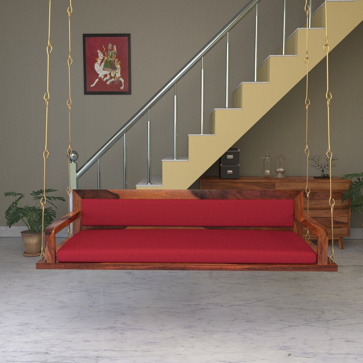 Opal Upholstered Red Hanging Swing — view 2