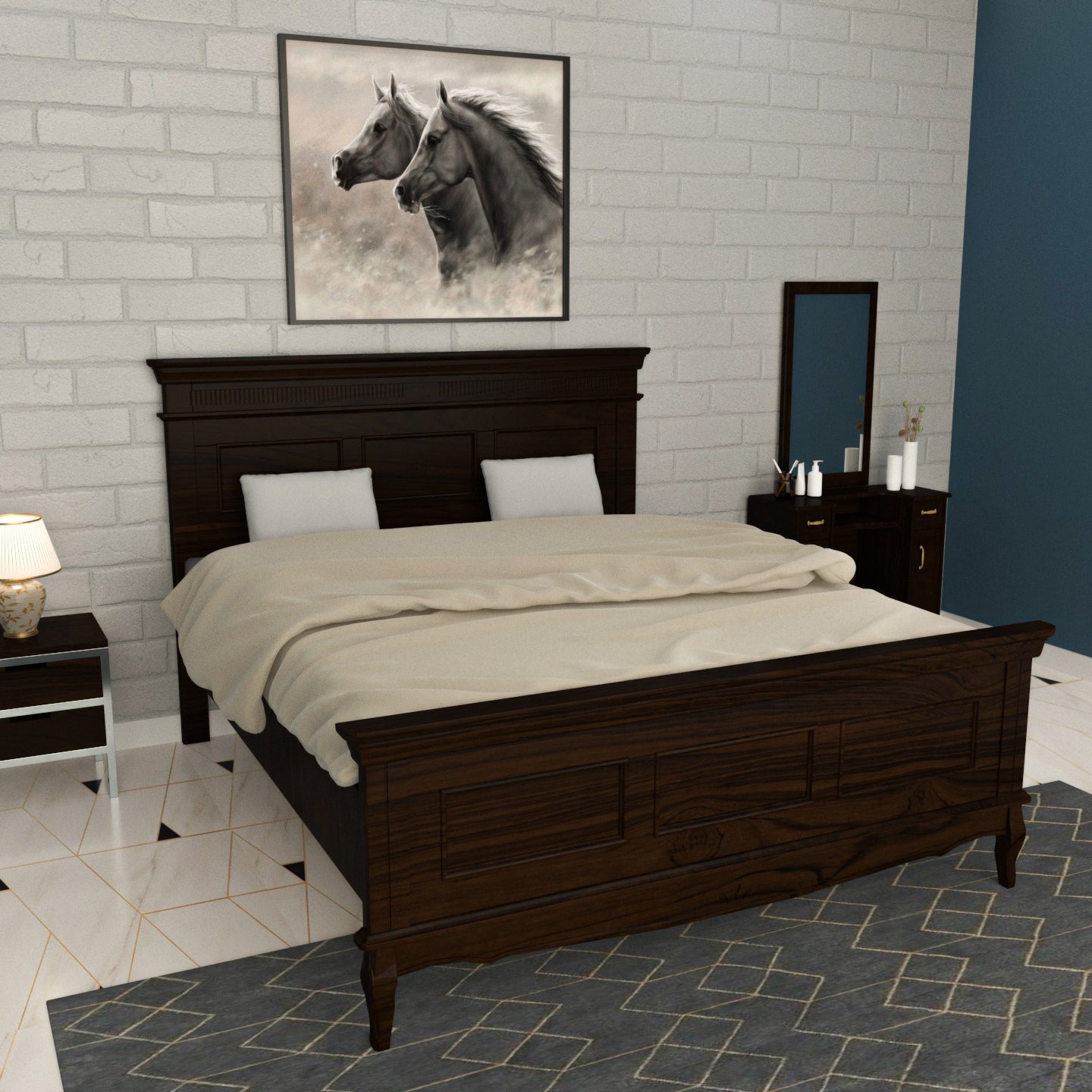 Aesthetic Dark Toned Teak Wooden Premium Bedroom set Bedroom Furniture Sets