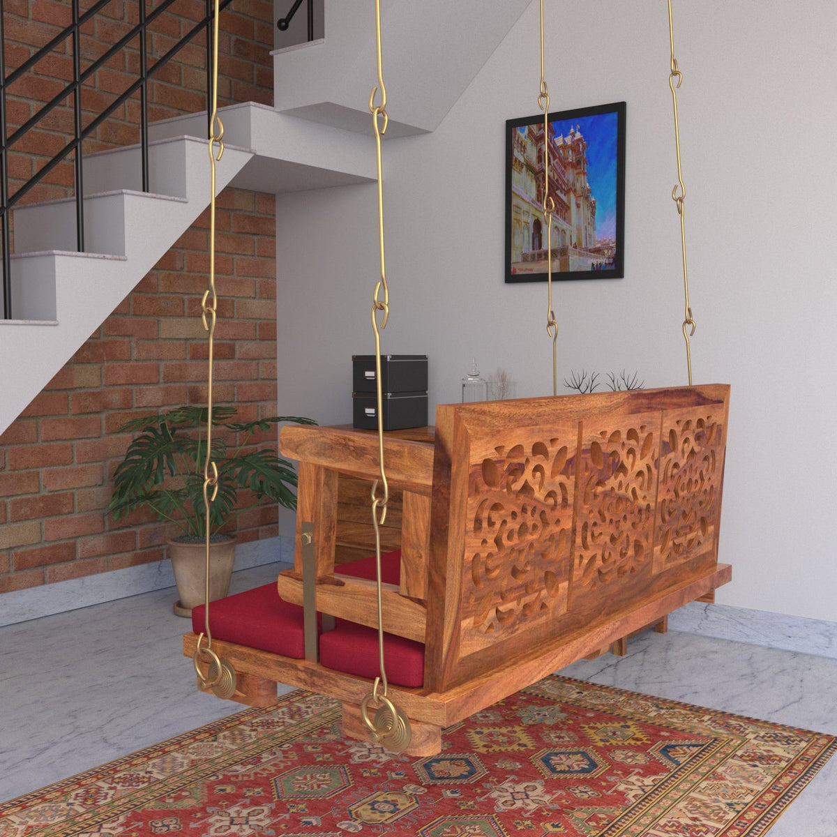 Paloma Carved Upholstered Hanging Swing — view 3
