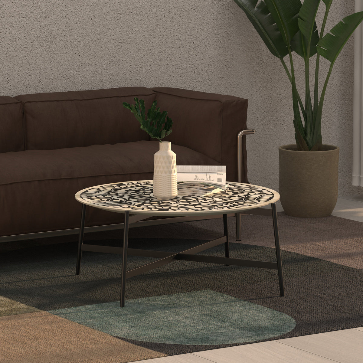 Bellamy Floral Arabesque Metal Coffee Table — view 1