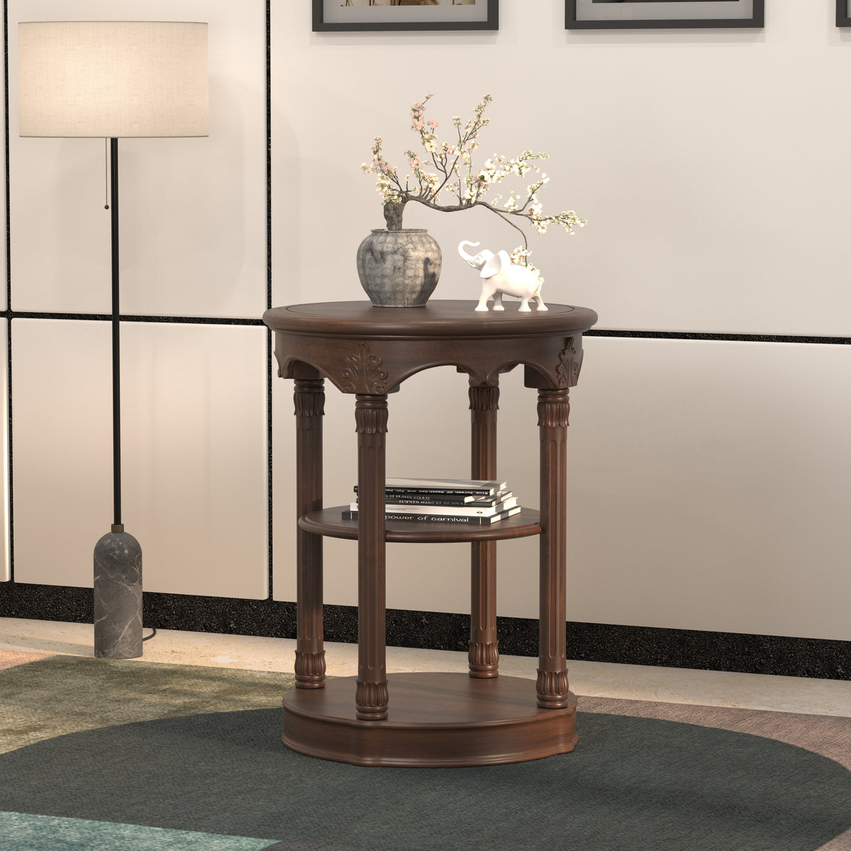 Ivy Carved Round Side Table — view 1