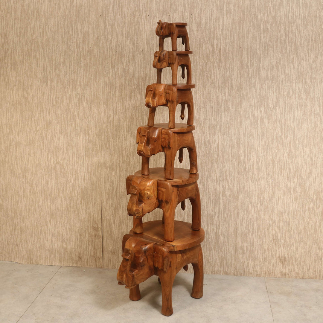 Southern Classic Wooden Tone Elephant Table Stand (Set of 6) Animal Figurine