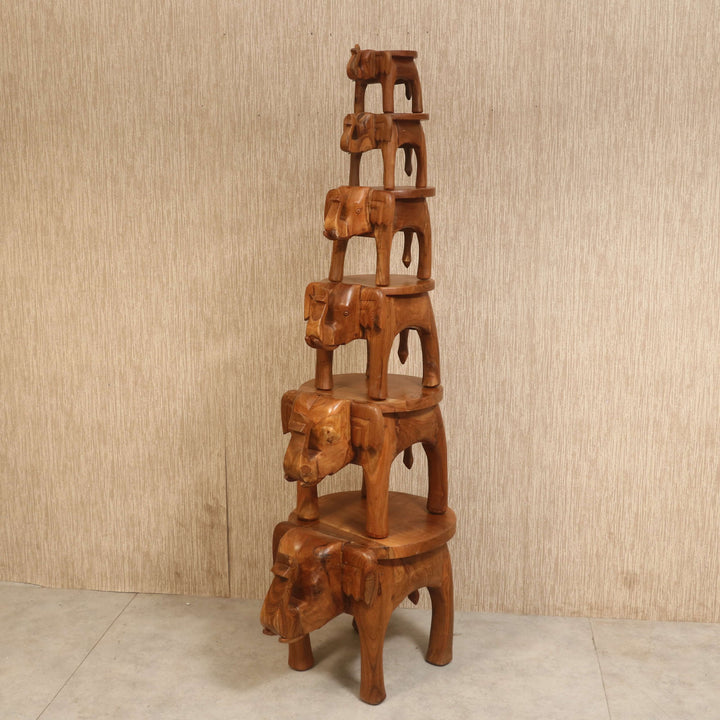 Southern Classic Wooden Tone Elephant Table Stand (Set of 6) Animal Figurine