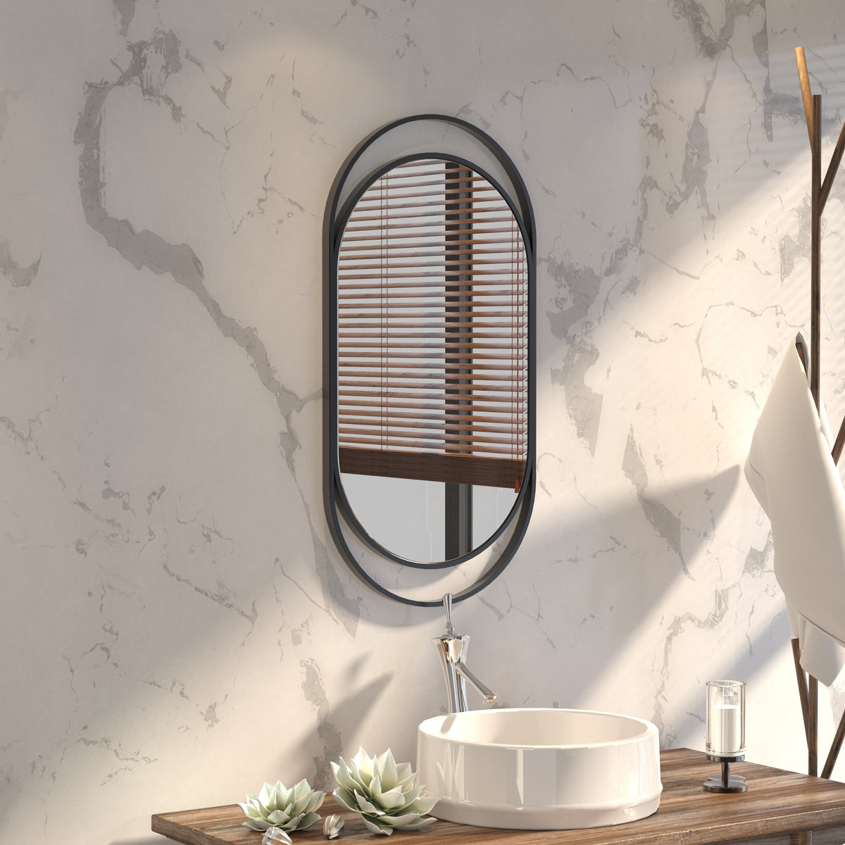 Calista Oval Black Metal Wall Mirror — view 1