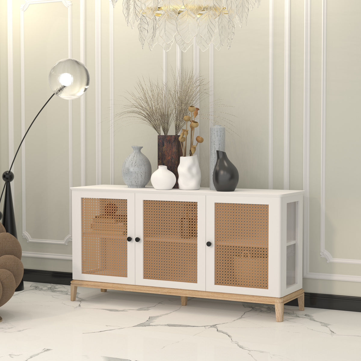Bellamy Cane Panelled Engineered Wood Sideboard — view 1