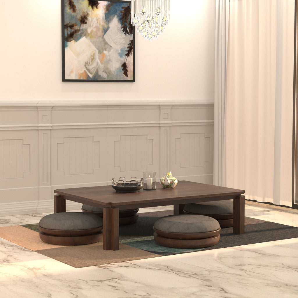 Kumo Solid Wood Floor Dining Set with Round Stools – product image 1