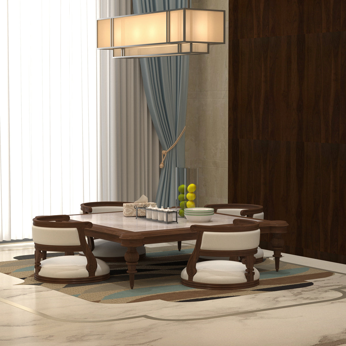 Bianco Marble Top Solid Wood Floor Dining Set – product image 1