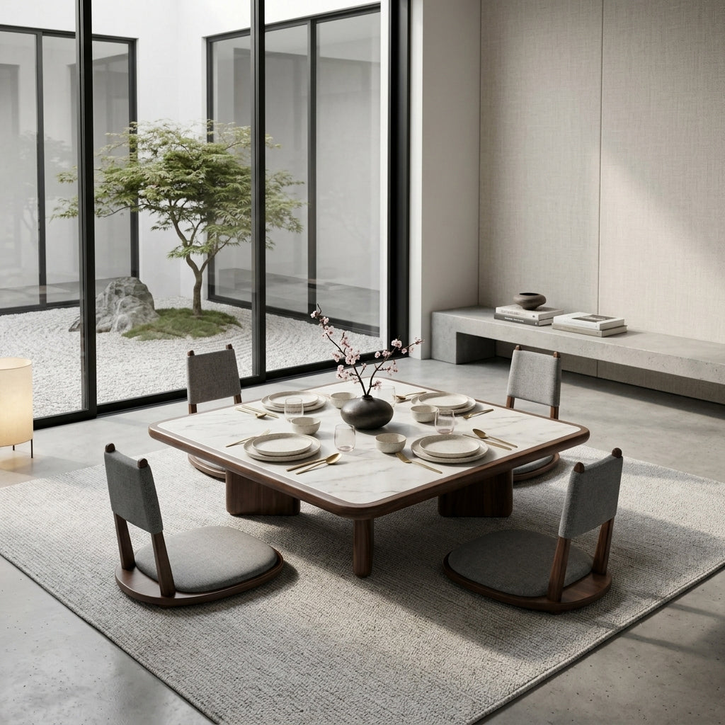 Nara Solid Wood Square Floor Dining Set – product image 1