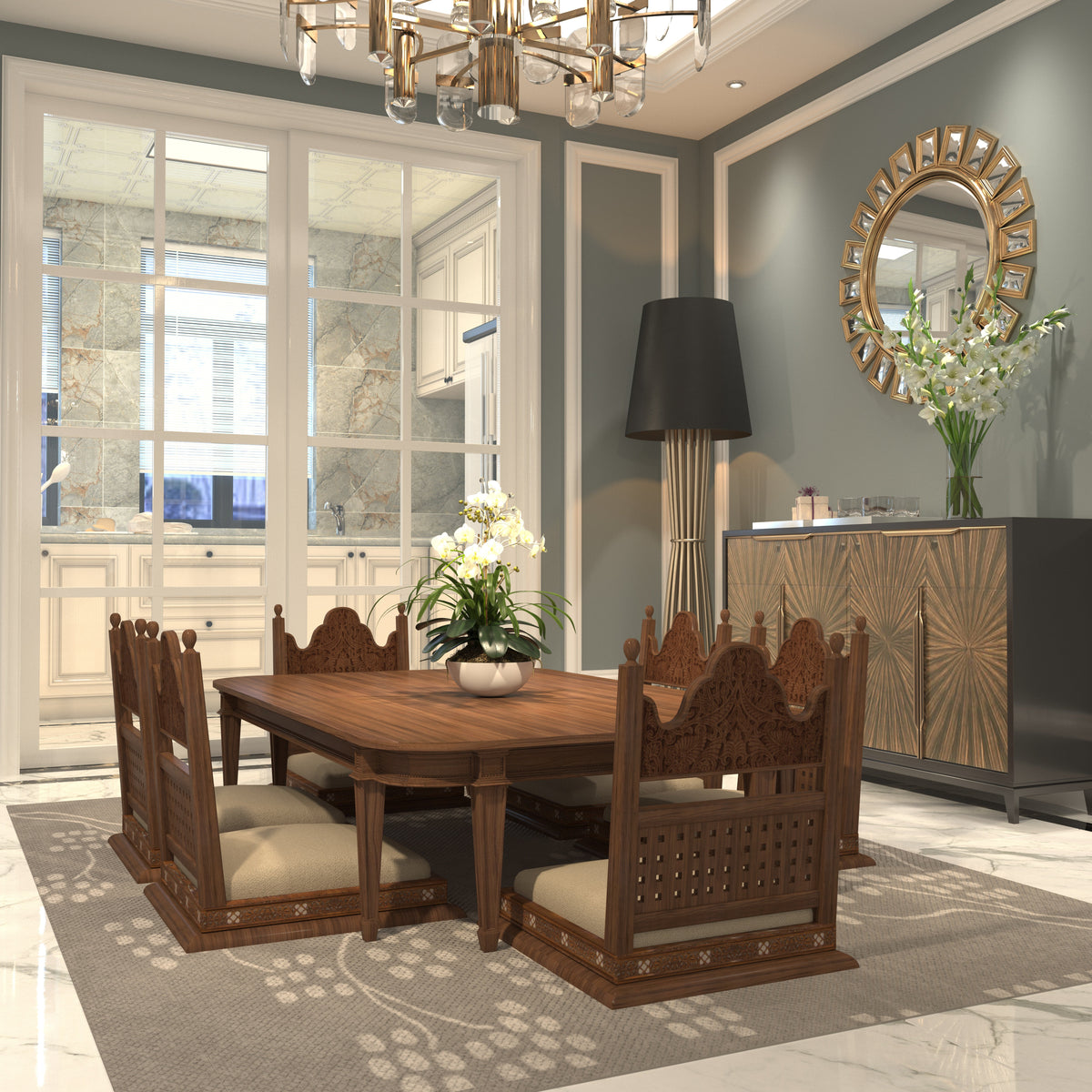 Celeste Carved Solid Wood Dining Set – product image 1