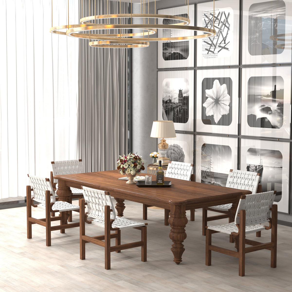Veda Solid Wood Dining Set with Woven Chairs – product image 1