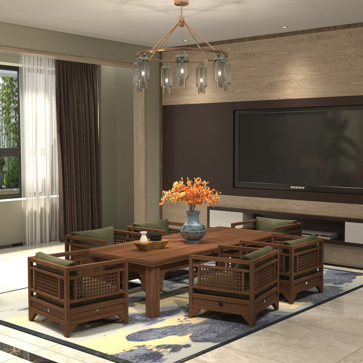 Capri Solid Wood Dining Set with Cane Chairs – product image 1