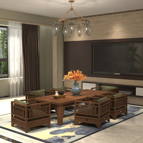 Capri Solid Wood Dining Set with Cane Chairs – product image 1