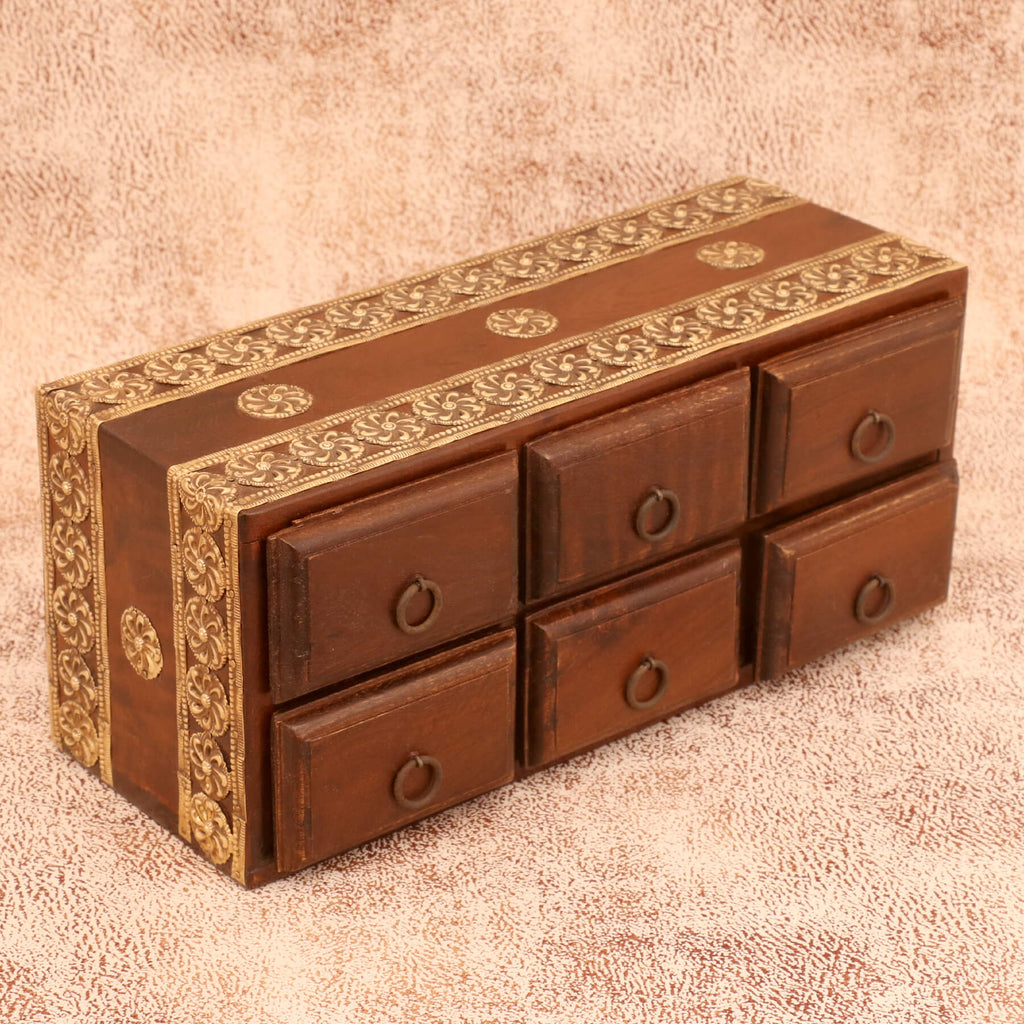 Elian Solid Wood 6 Drawer Desk Chest - Brown - product image 3