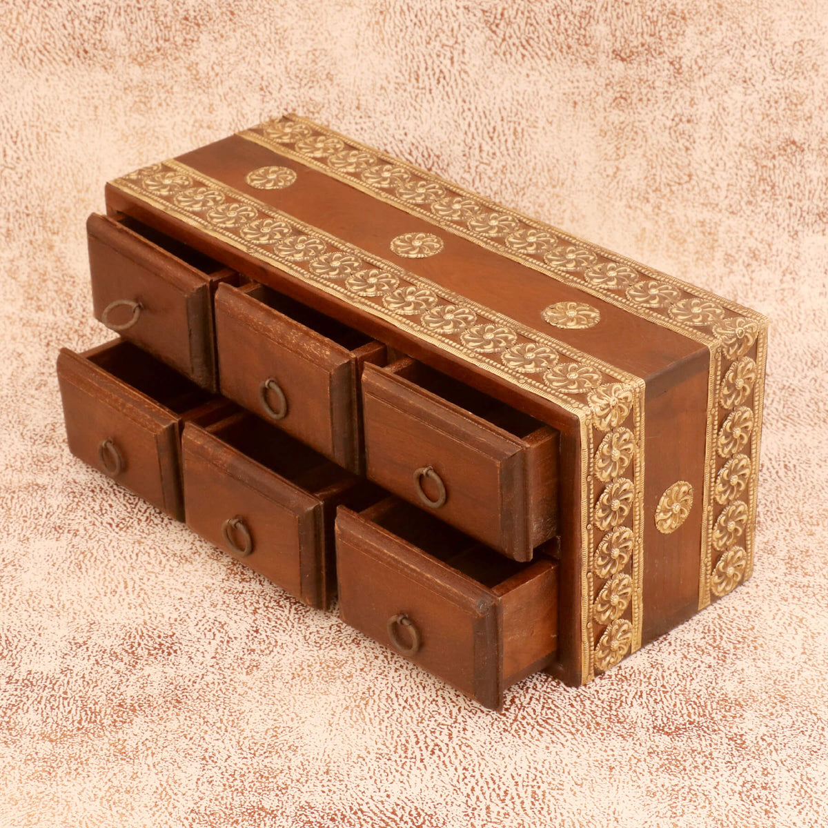 Elian Solid Wood 6 Drawer Desk Chest - Brown - product image 1
