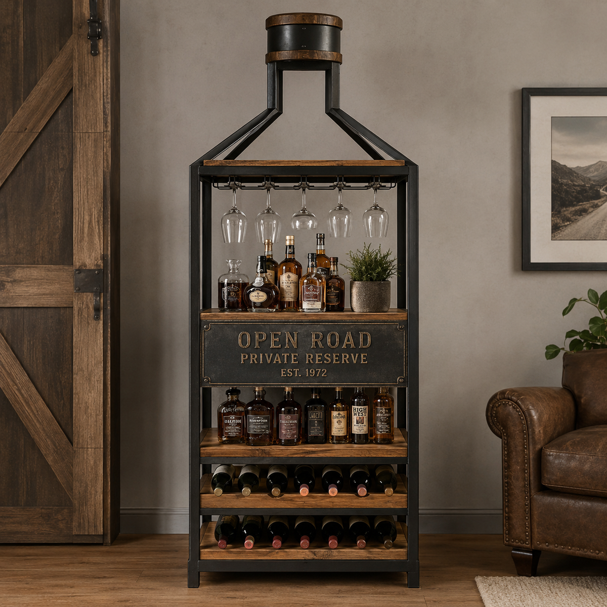 Open Road Industrial Bottle-Shaped Wine & Spirits Rack