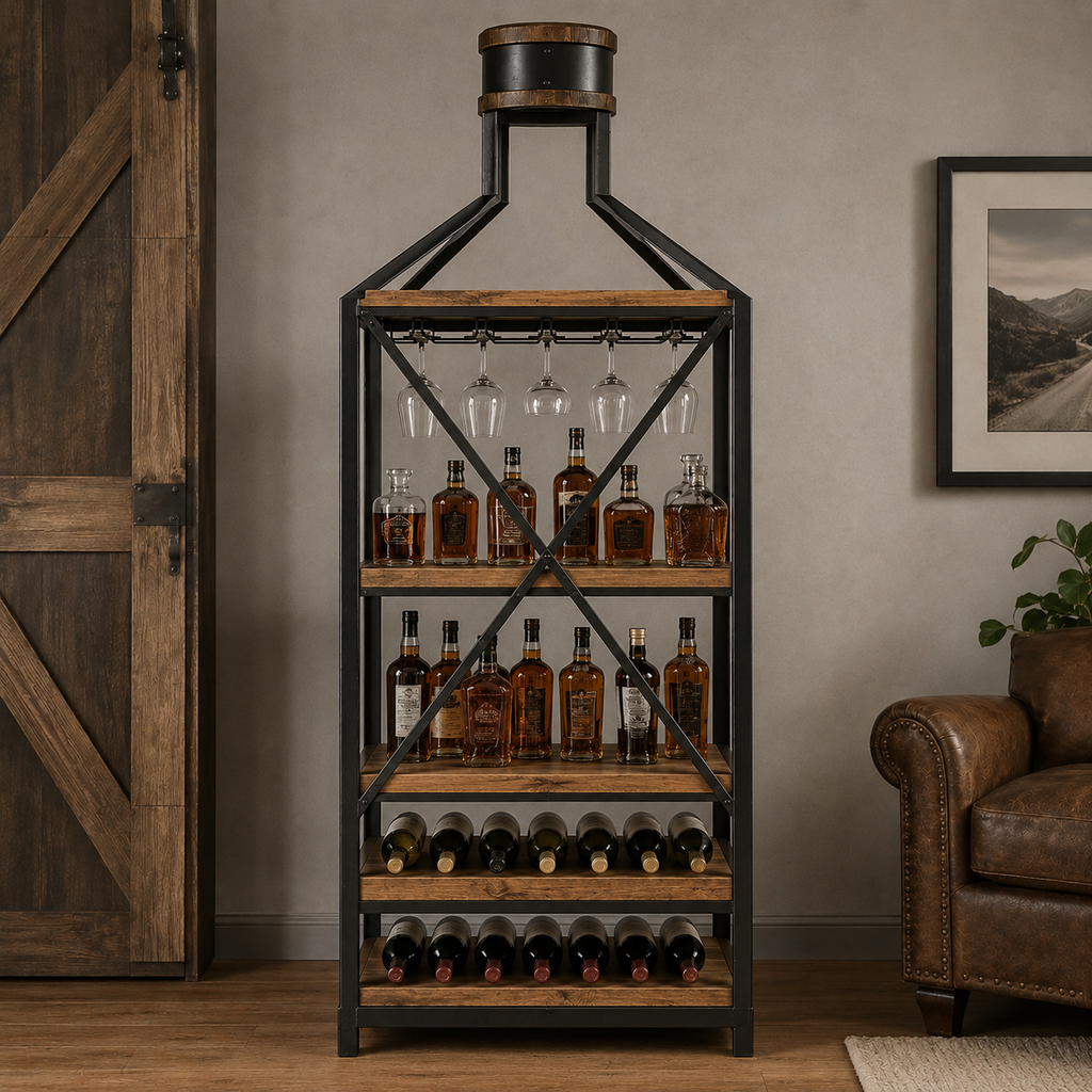 Open Road Industrial Bottle-Shaped Wine & Spirits Rack