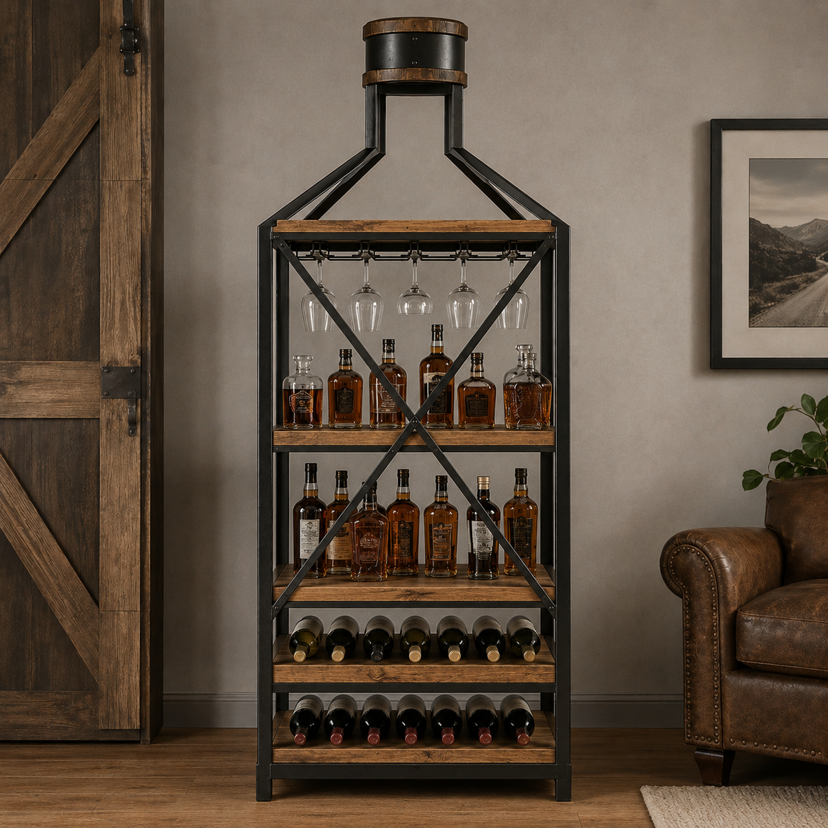 Open Road Industrial Bottle-Shaped Wine & Spirits Rack