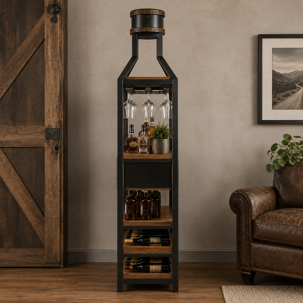 Open Road Industrial Bottle-Shaped Wine & Spirits Rack