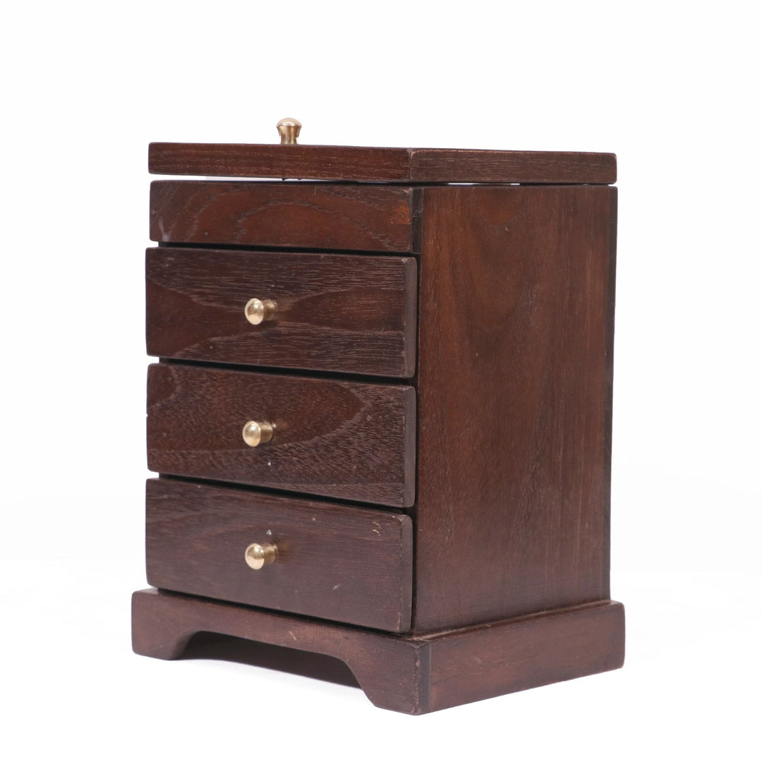 Teak wood 4 compartment Jewellery Box Desk Organizer