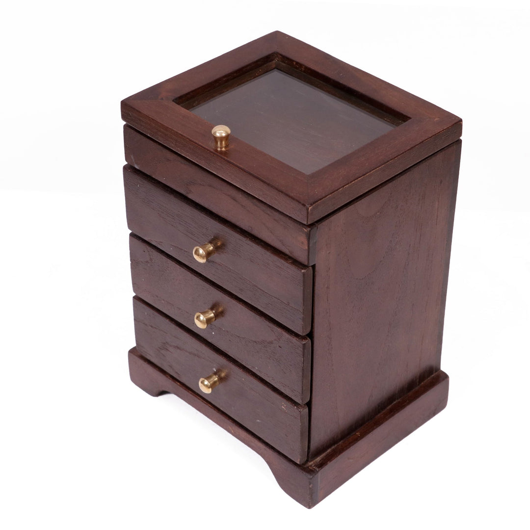 Teak wood 4 compartment Jewellery Box Desk Organizer