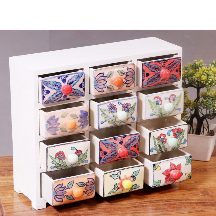 Multipurpose 12 drawer white duco wide ceramic organizer Desk Organizer