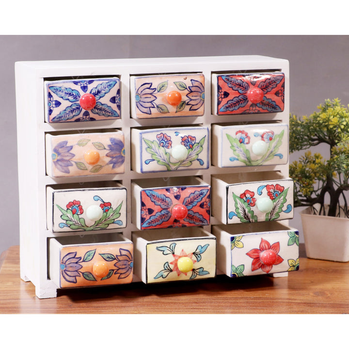Multipurpose 12 drawer white duco wide ceramic organizer Desk Organizer