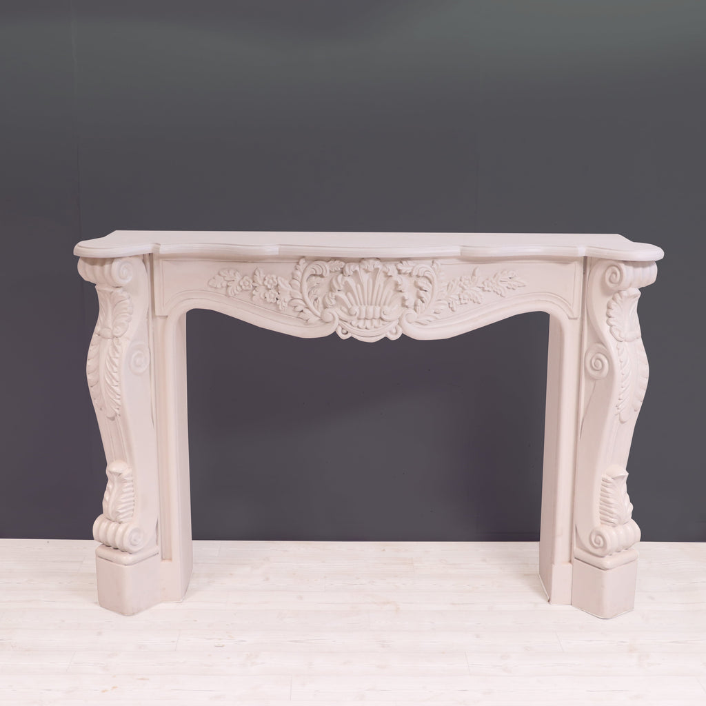 Iris Carved White Fireplace Mantel — view 1