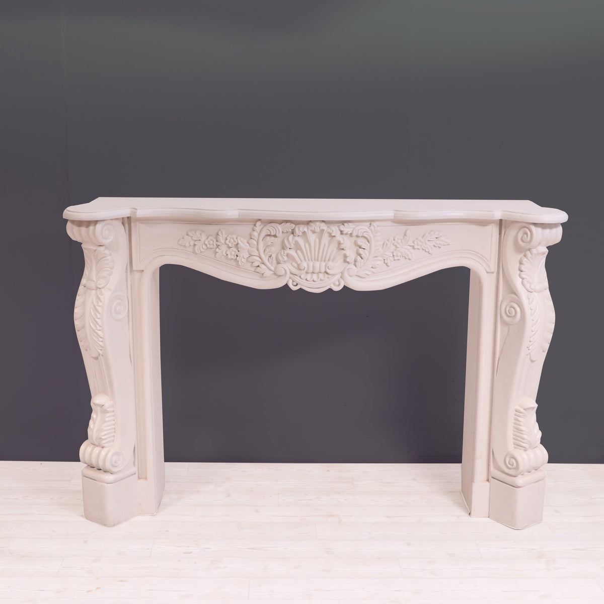 Iris Carved White Fireplace Mantel — view 1