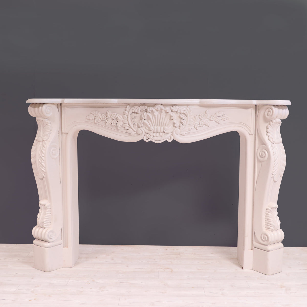 Iris Carved White Fireplace Mantel — view 2