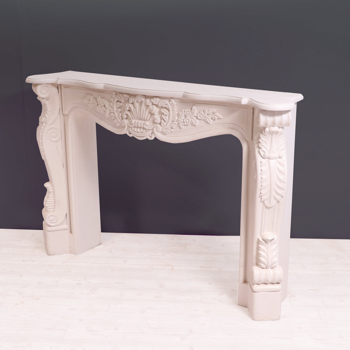 Iris Carved White Fireplace Mantel — view 6