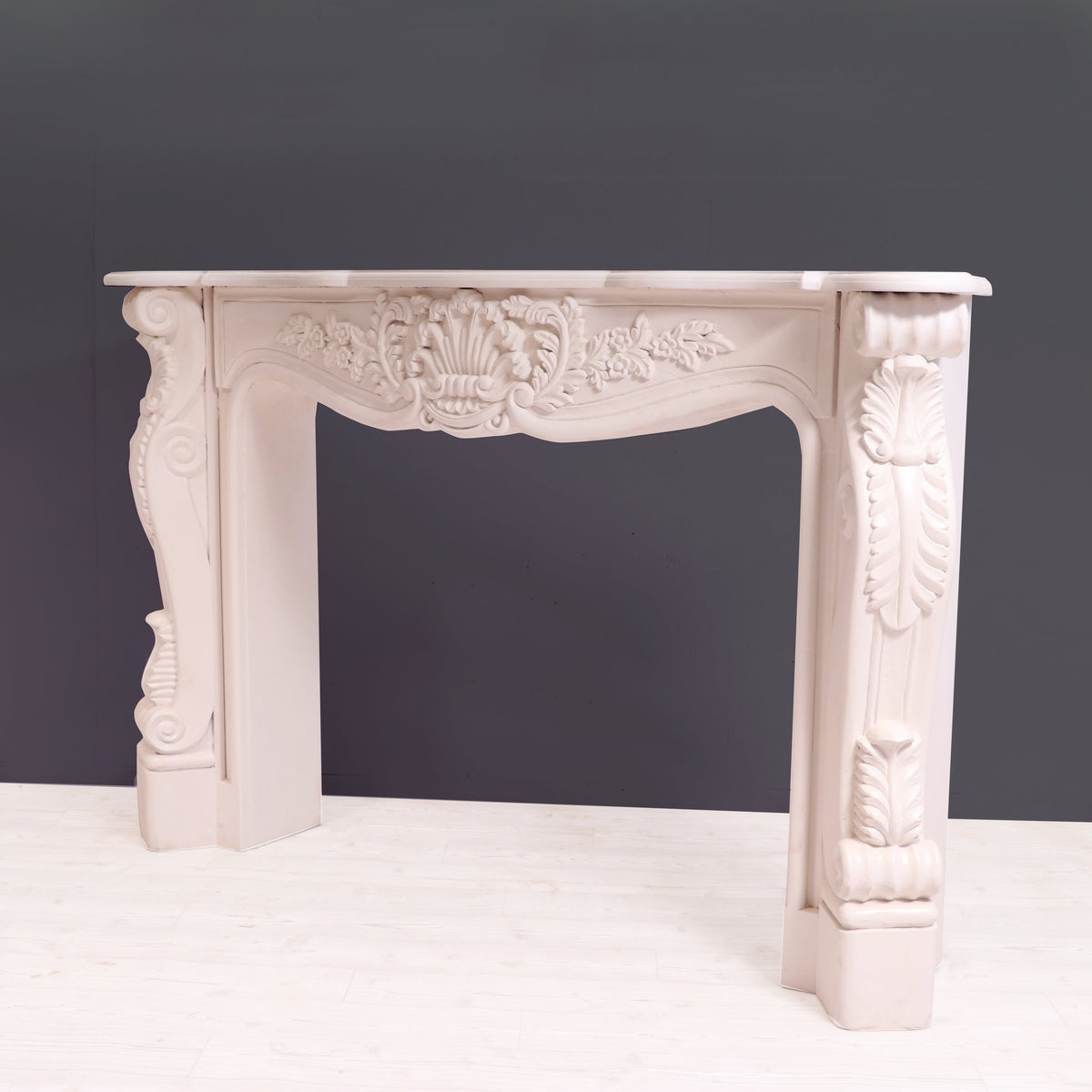 Iris Carved White Fireplace Mantel — view 7