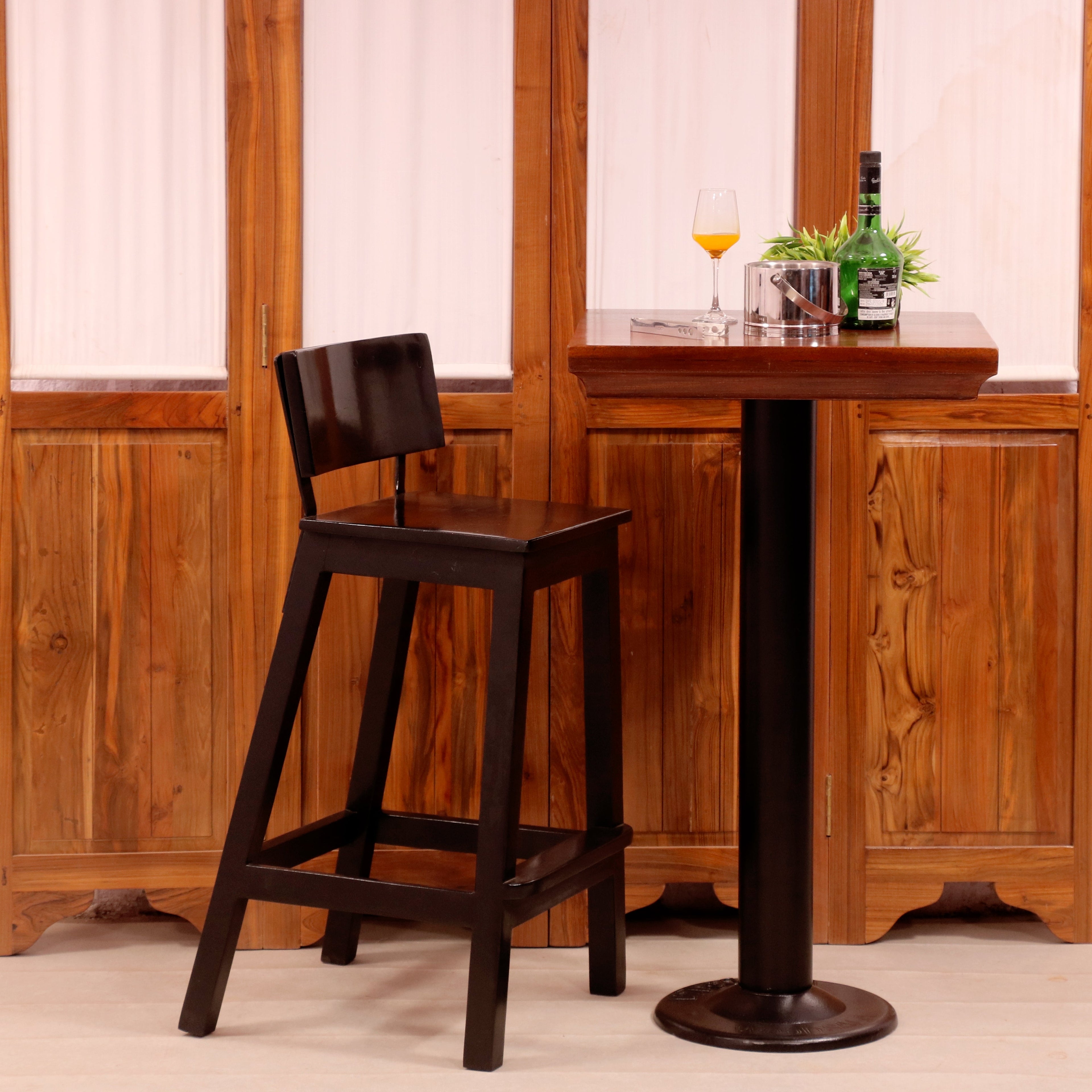 Classic Black Long Heighted Handmade Wooden Bar Chair Bar Stool