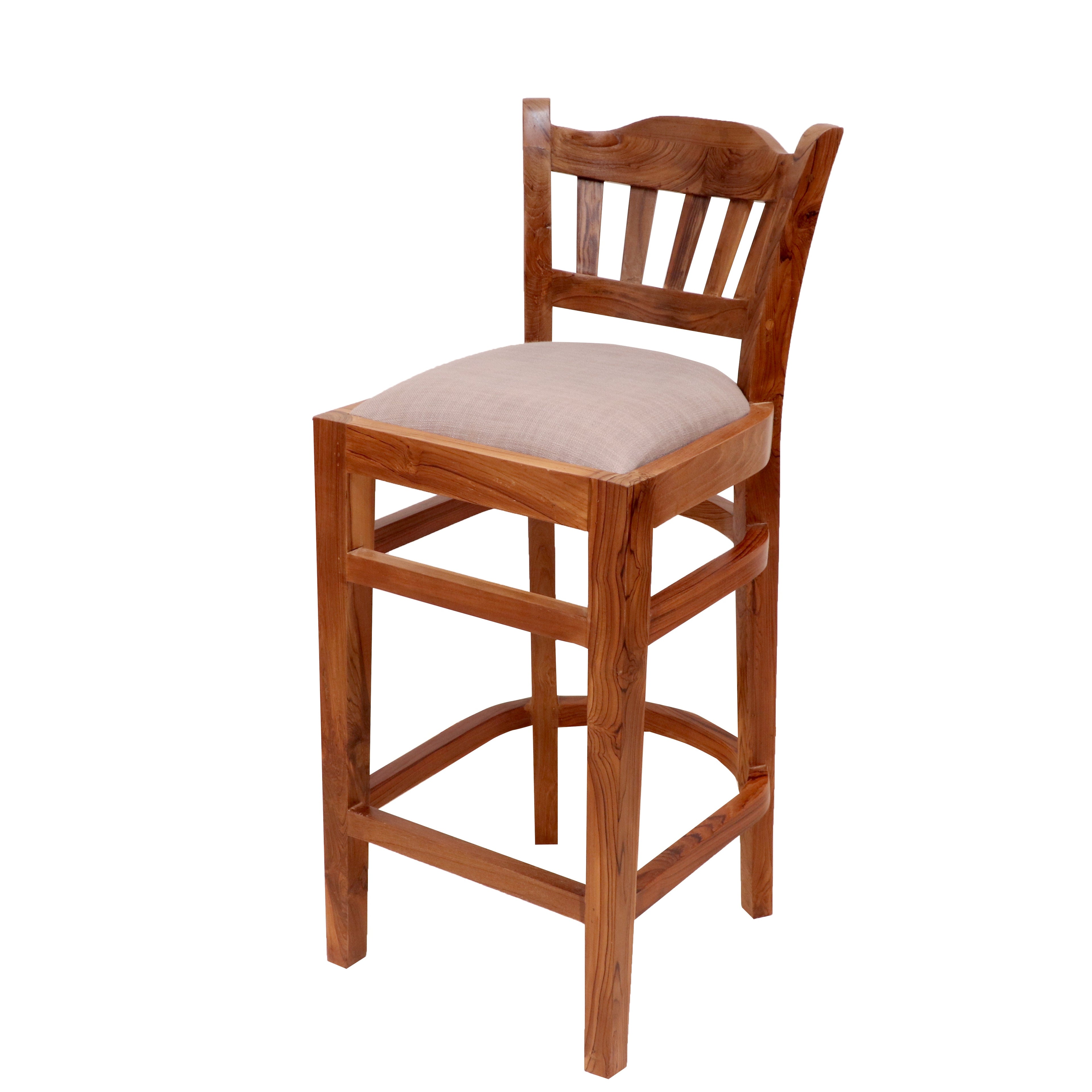 Teak wood bar height chair with curvy design Bar Stool