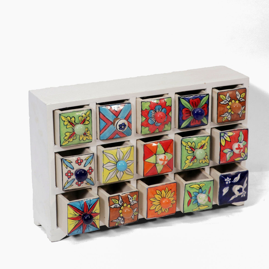 15 Drawer Ceramic Chest (White Color) Desk Organizer