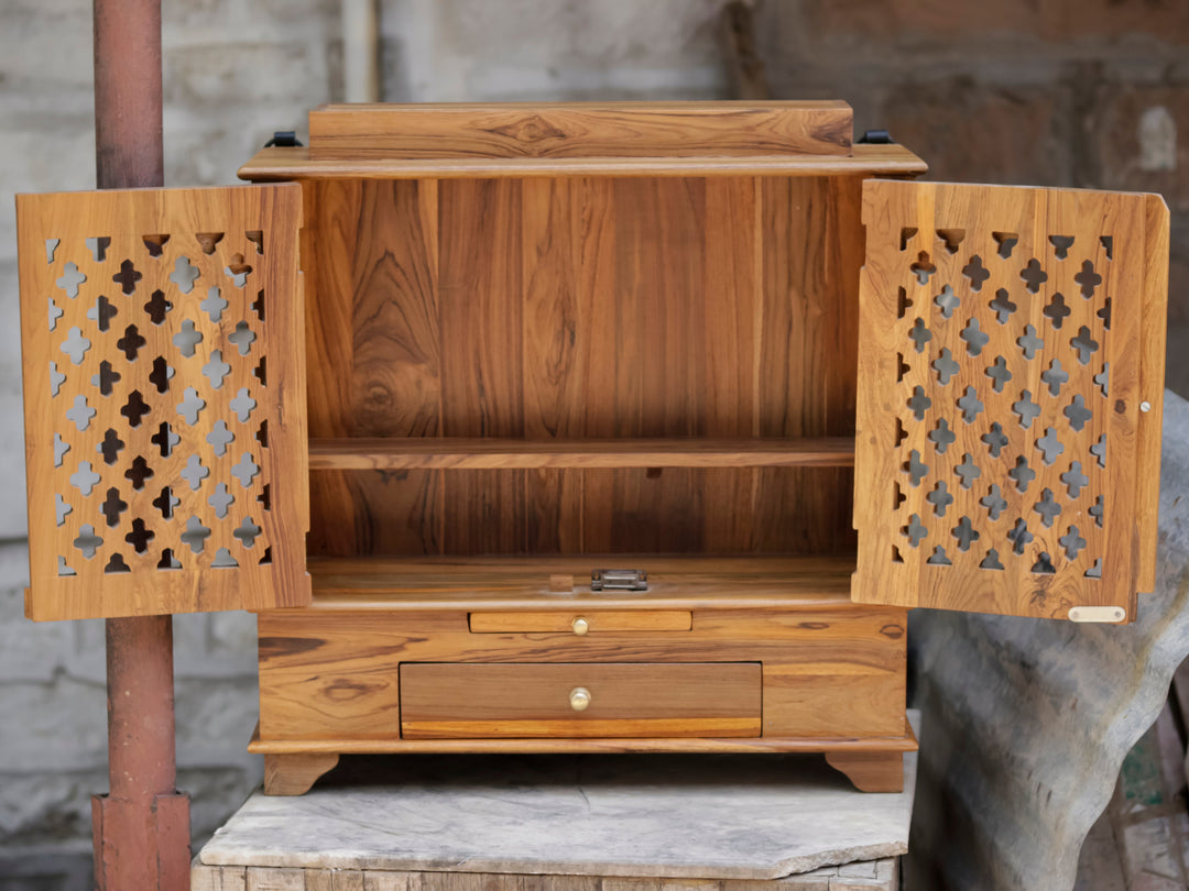 Wooden Jali Double Drawer Temple