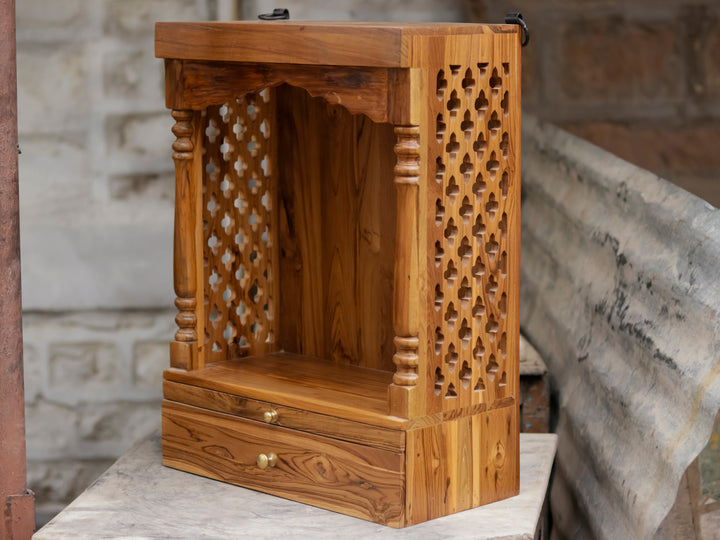 Natural Teak Single Drawer Wooden Altar
