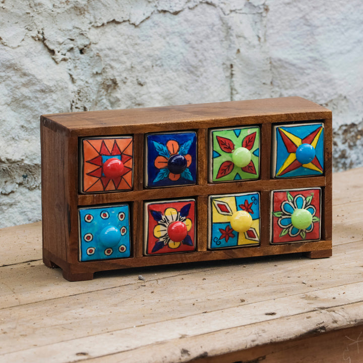Colourful Multiple Handmade Drawers Ceramic Chest Desk Organizer